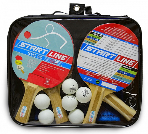 Набор START LINE: 4 Ракетки Level 100, 6 Мячей Club Select, Сетка с креплением, сумка на молнии с ручкой